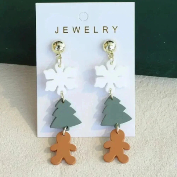 Three Tiered Holiday Christmas Stud Earring With drop- Resin - NEW - Picture 2 of 3